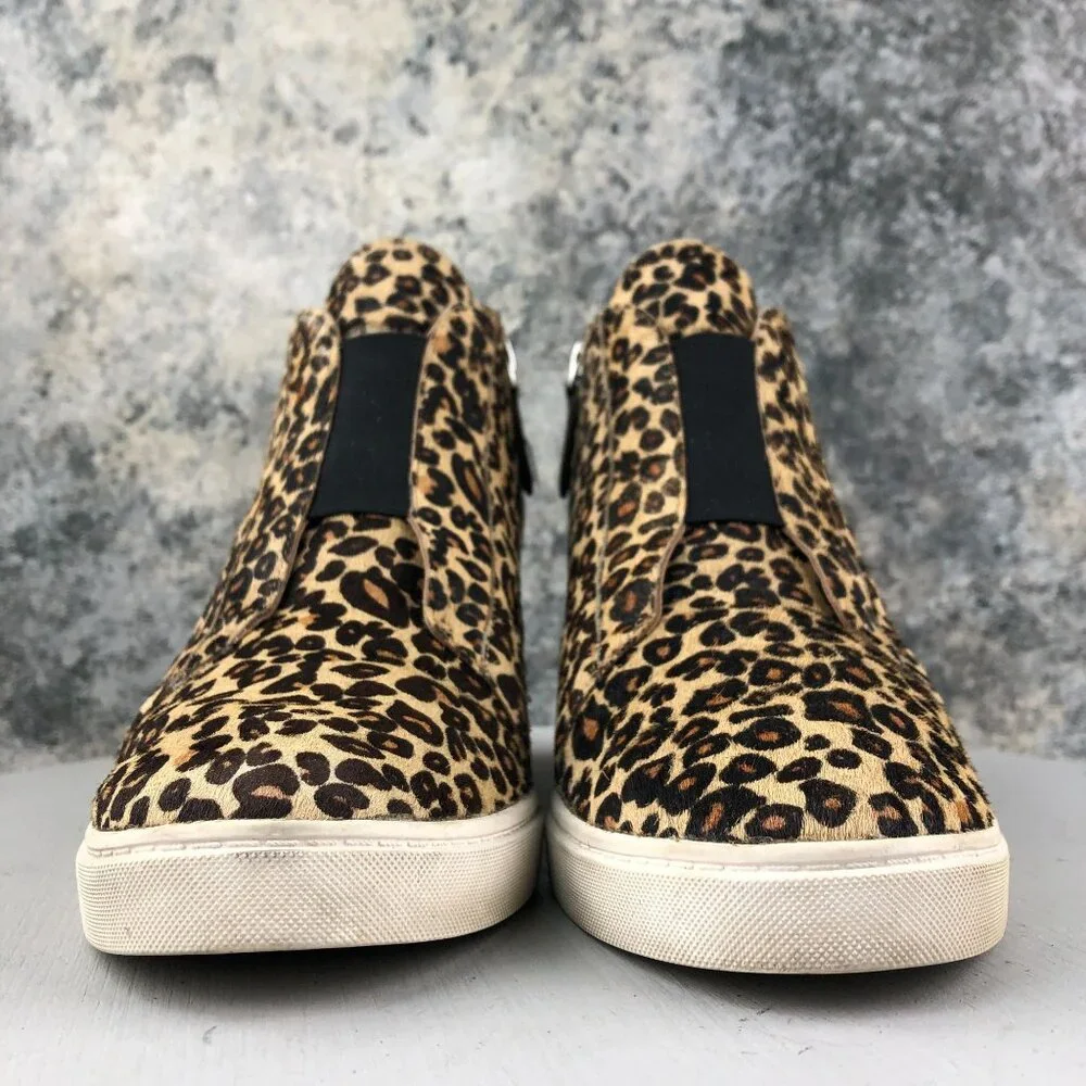 Linea Paolo Women's Size 11M Felicia Leopard Calfhair High Heel Wedge Sneakers